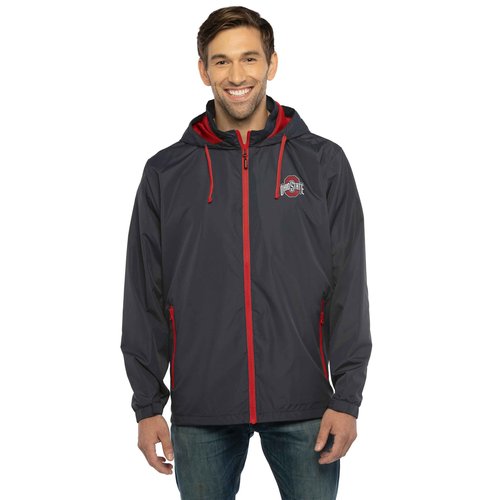 Vantage Apparel Men's Collegiate Premium Lightweight Packable Hooded Wind Jacket, Ohio State Buckeyes, Red, Large