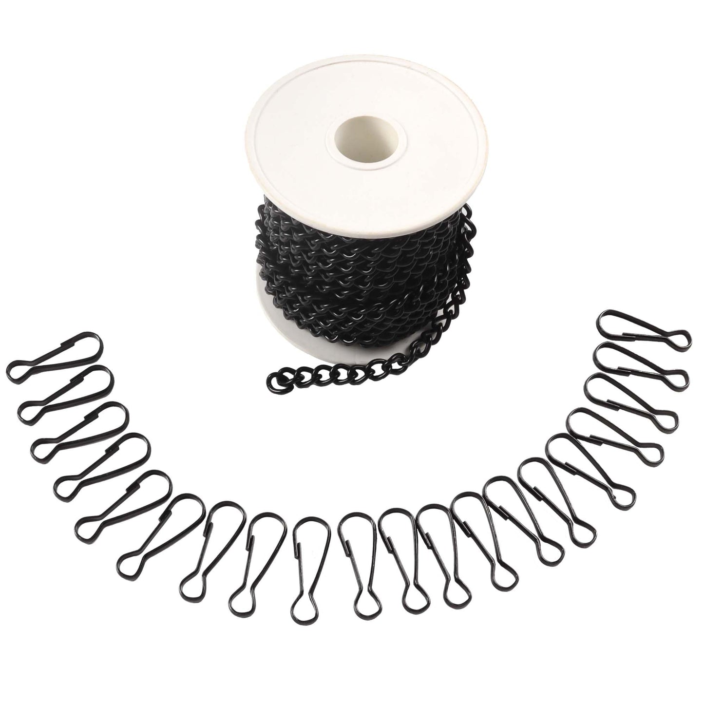 Bieye 32.8ft Metal Chain Roll with 20PCS Safety Hooks for Tiffany Style Stained Glass Window Panel Hangings, Black Electrophoretic Coating, chain006