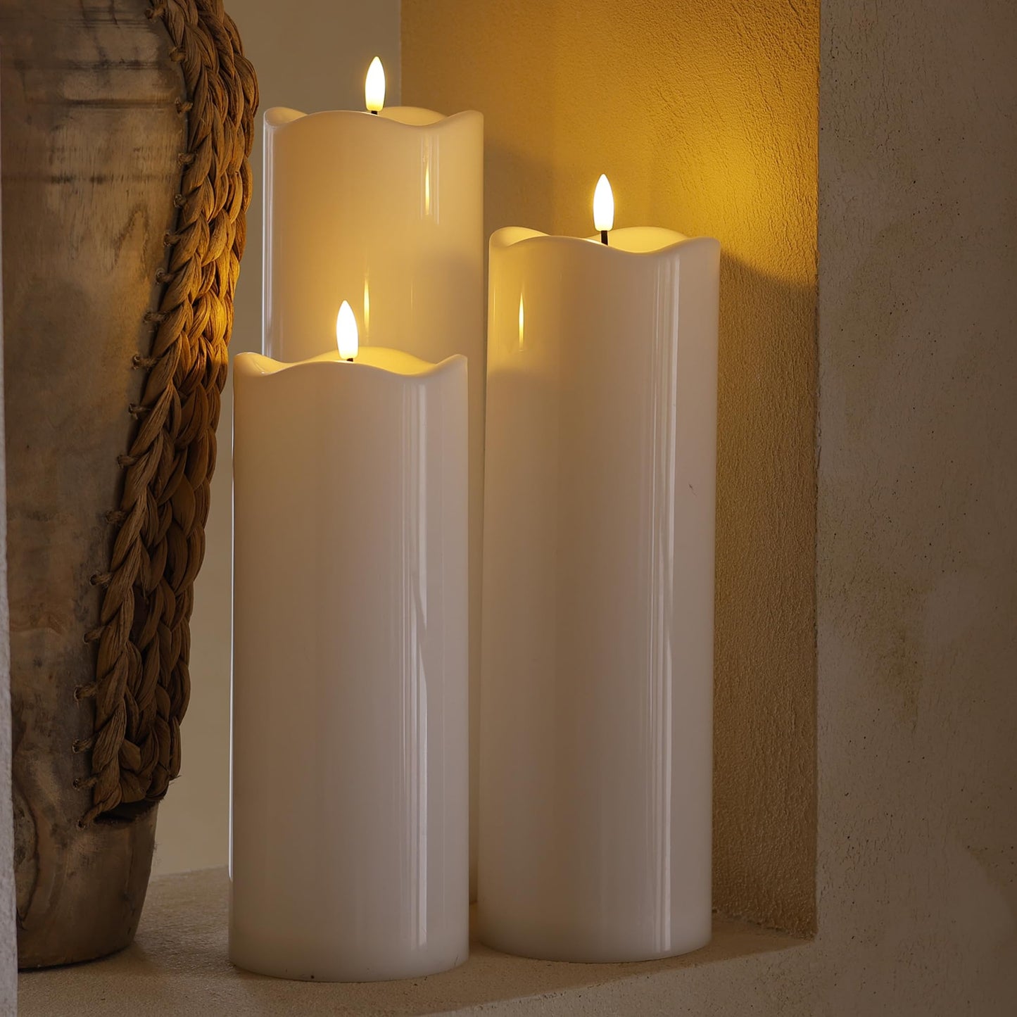 AFINETH 4" x14" Outdoor Candles with Timer Waterproof Large Flickering Flameless Candles with Remote Tall White Pillar Candles for Indoor Outdoor Use, 1Pack
