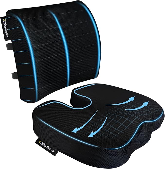 assountgh Seat Cushion &Office Chair Cushion,Lumbar Support Pillow for Office Chair,Ergonomic Memory Foam Non-Slip Office Chair Cushion,Back Support Cushions for Tailbone&Sciatica Pain Relief Black