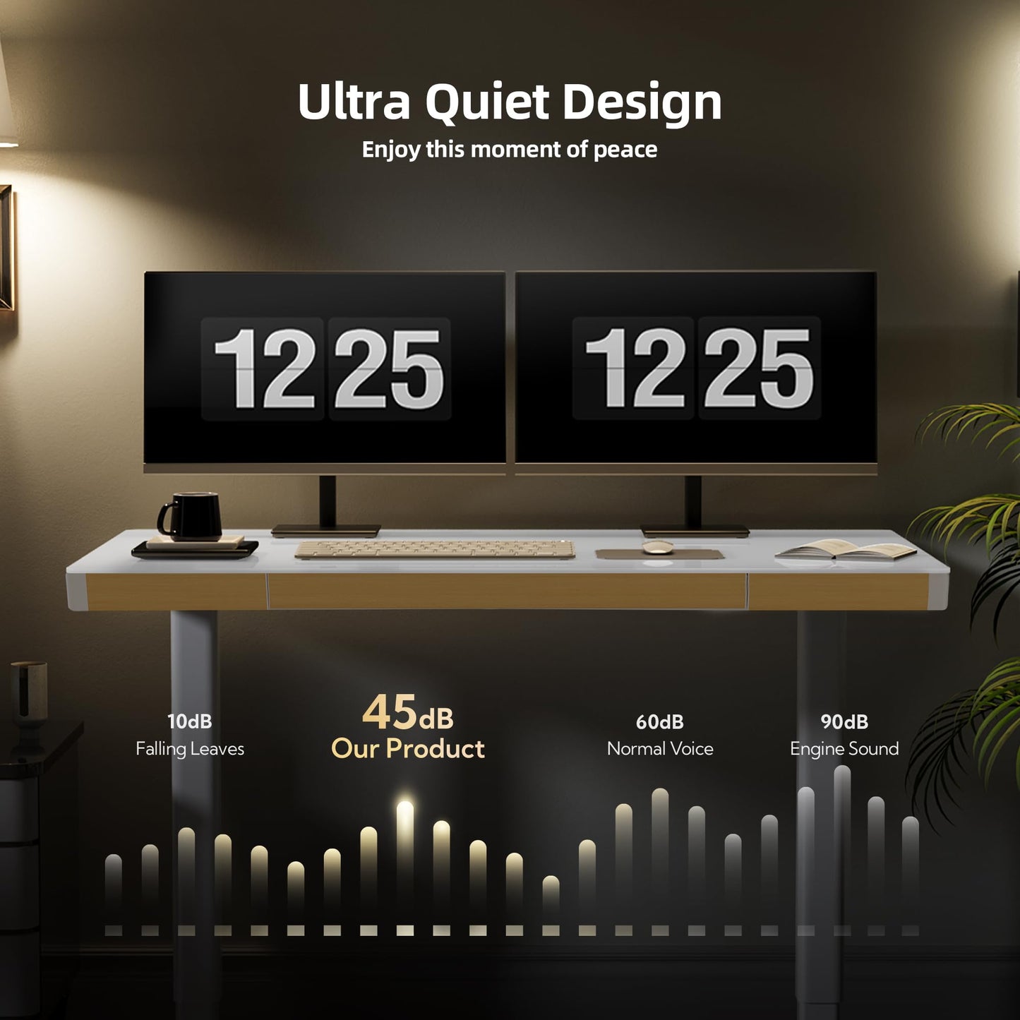 Claiks Touch Screen Glass Standing Desk with Drawers and USB Ports, 48×24 Inch Adjustable Stand Up Desk, Quick Install Home Office Glass Top Computer Desks, White