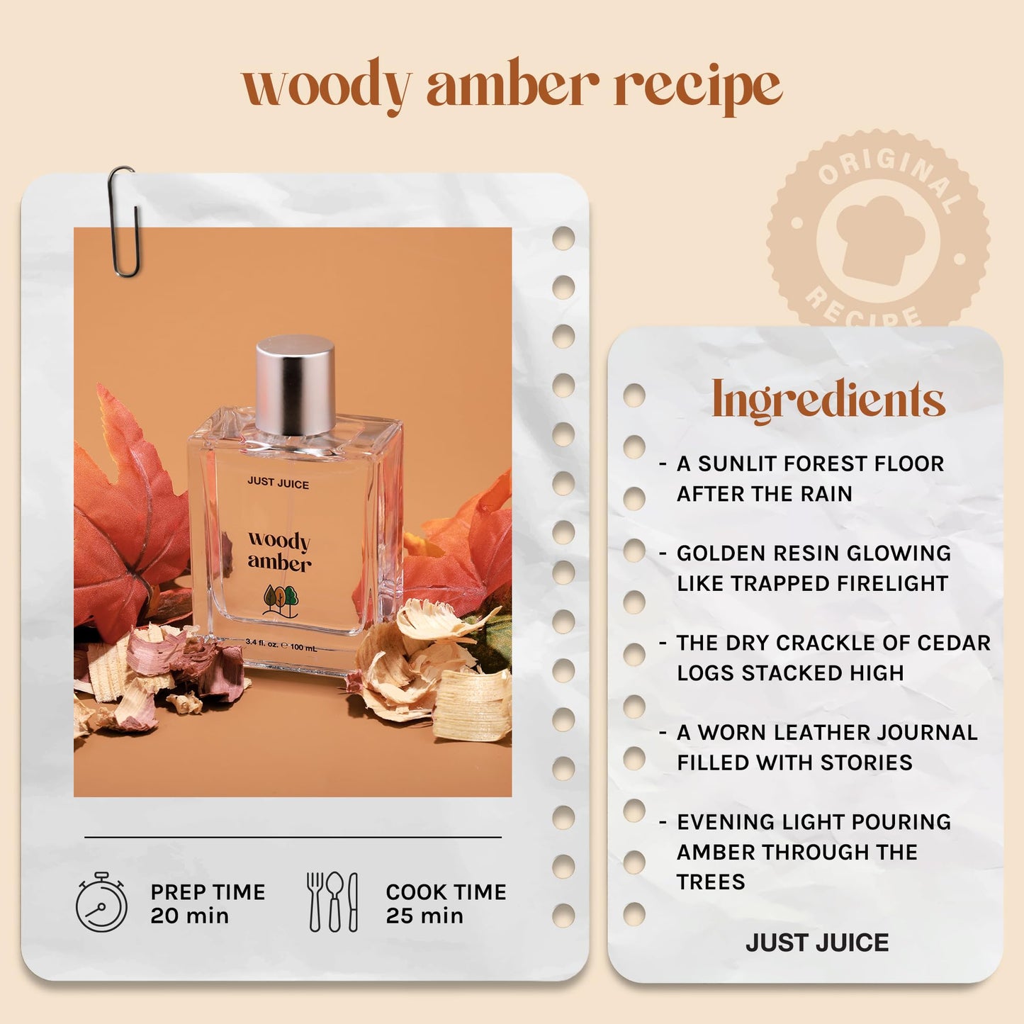 Just Juice Woody Amber - Mini Travel Perfume for Women and Men - Vanilla Perfume with Clove, Tonka Bean, Bonfire Smoke Notes - 0.33 oz
