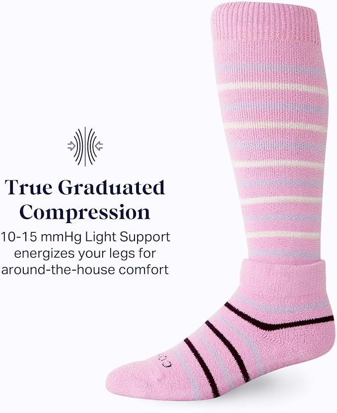 Comrad CozyGrip Slipper Socks - 10-15mmHg Graduated Compression Socks - Dual-Layer Knee High Socks with Anti-Slip Grips