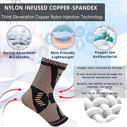 LISEPWU Copper Ankle Brace, Copper Infused Ankle Support Compression Sleeve for Men & Women, for Foot Pain Relief, Sprained Recovery, Achilles Tendonitis, Daytime or Night Use(L)