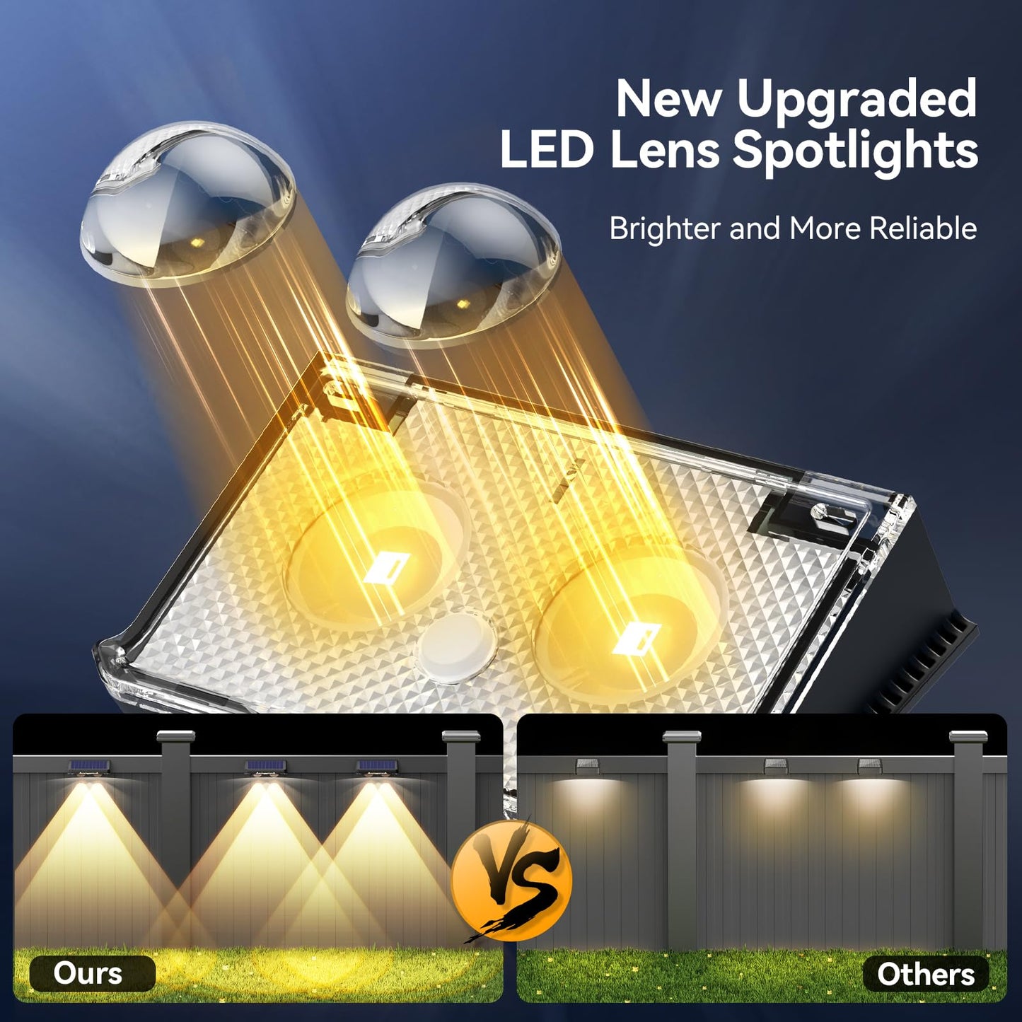 TECKNET Solar Fence Lights Outdoor 8 Pack, 3 Modes 3500K/4500K/6500K, IP66 Waterproof LED Deck Light, Dusk to Dawn Fence Lights Solar for Wall, Railing, Step, Patio, Pool, Backyard, Outside