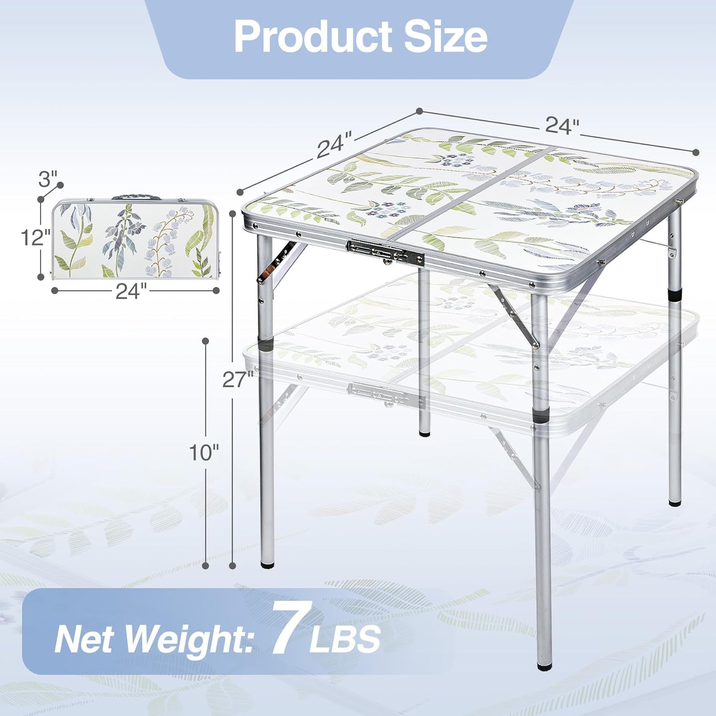RedSwing Square Camping Table 2ft Portable Pinic Table Adjustable Height Small Card Table Aluminum Foldable Lightweight with Carry Handle for Outdoor Indoor Hiking Camp BBQ Beach