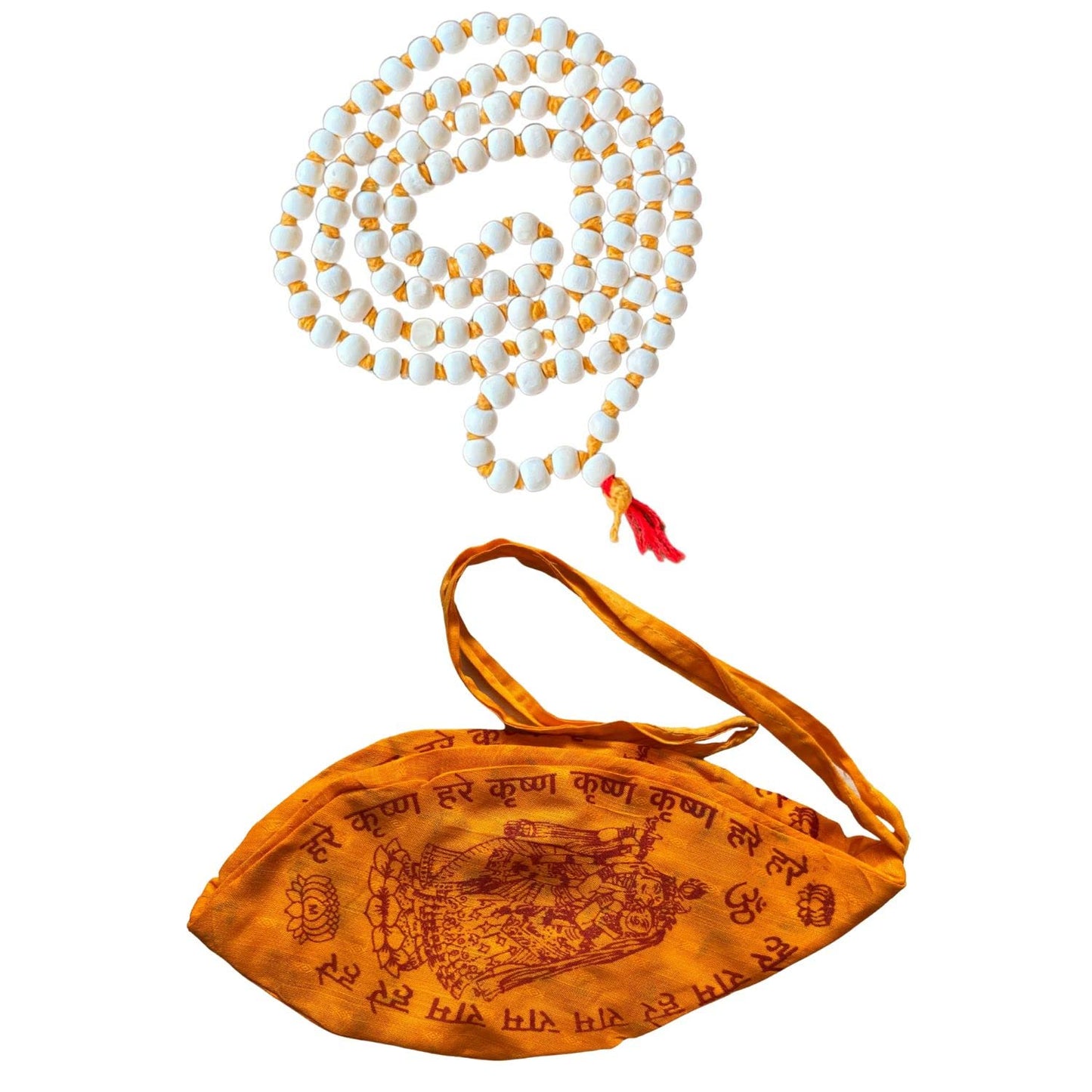 NAISHA Gaumukhi Japa Mala Bag & Hare Rama Hare Krishna Tulsi Holy Basil Japa Mala 108+1 Beads Original for Daily Mantra Jaap, Be