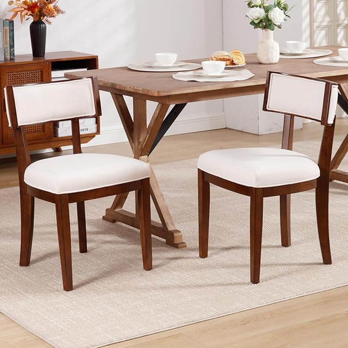 DM Furniture Dining Chairs Set of 4 Linen Fabric Upholstered Dining Room Chairs with Curved Backrest Mid Century Modern Farmhouse Kitchen Chair Solid Wood Side Chairs for Living Room/Restaurant