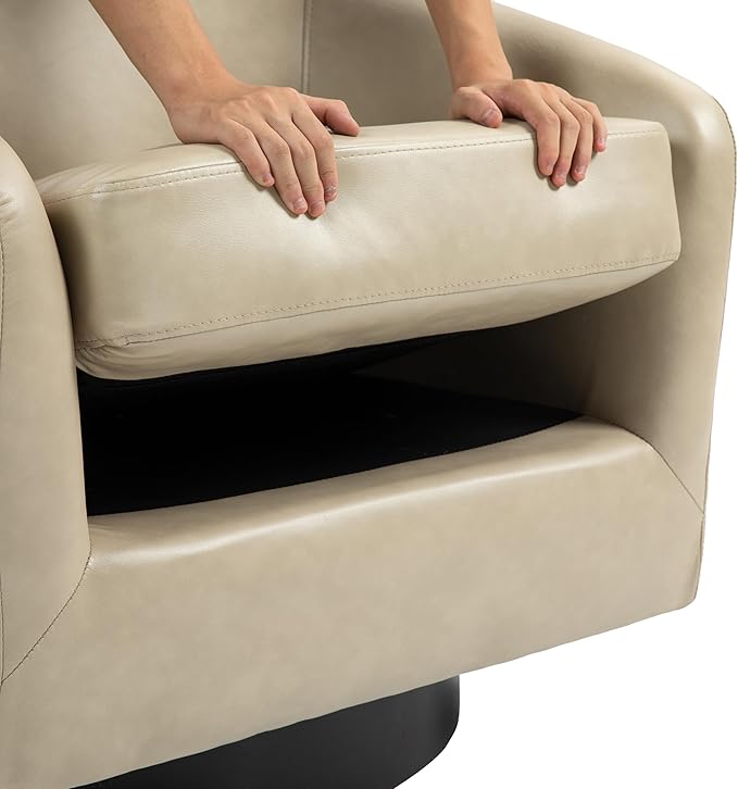 UIXE Swivel Barrel Accent Chairs Set of 2, Faux Leather Club Chair Upholstered Armchair for Living Room, Modern Arm Chair Small Single Sofa Bedroom Side Reading Seat - Cream