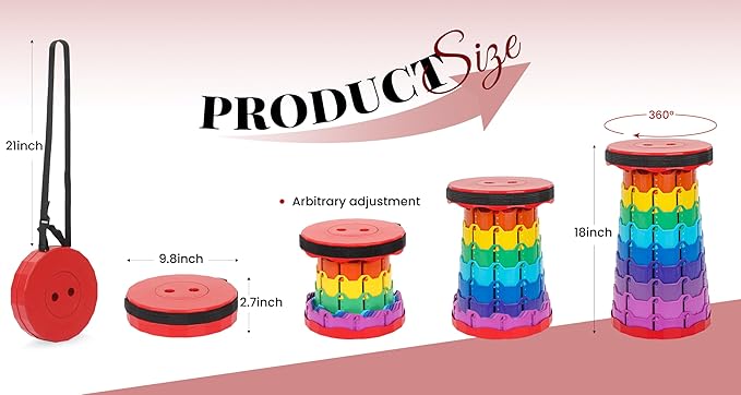FXKS 2 Pack Portable Telescoping Stools Collapsible Stool with Cushion,Retractable Foldingstool Max Load Capacity 400lbs, Portable Collapsible Stools for Camping Hiking Outdoor BBQ Rainbow-Red