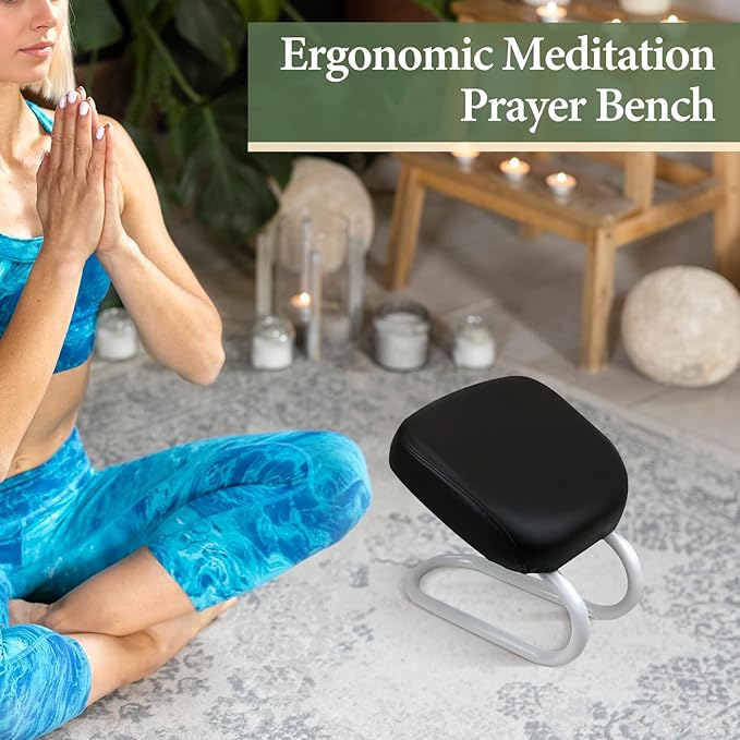 Kneeling Meditation Stool Chair Sturdy Ergonomic Compact Adults Comfortable Gift Seat Meditation Bench for Studio Praying, Black