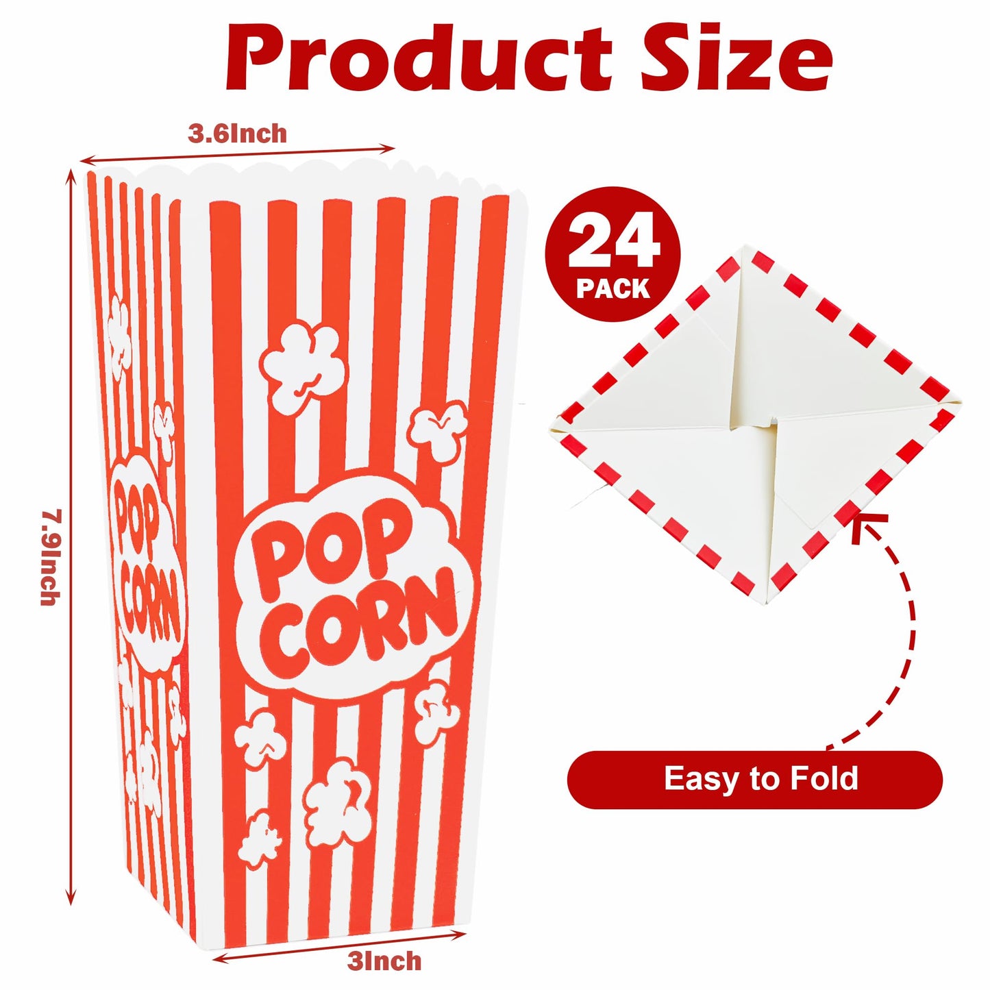 Homrelaxy 24 Pcs Popcorn Boxes, Large Capacity Popcorn Containers Buckets for Pop Corn Machine, Movie Night, Cinema, Carnival, Party, Concessions