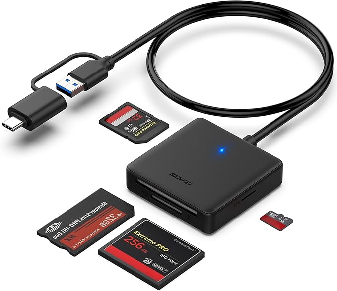Memory Card Reader, BENFEI 4in1 USB 3.0 and USB-C to SD Micro SD MS CF Card Reader Adapter, 4 Cards Simultaneously Read an...