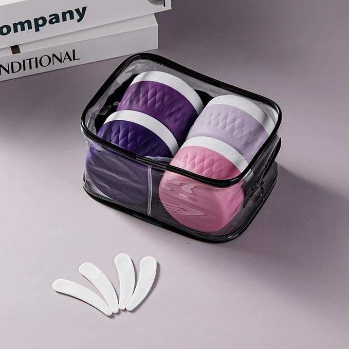 Travel Containers for Toiletries, Silicone Cream Jars BPA-Free, TSA Approved 3oz Travel Size Containers, Leak-proof Silicone Jars with Lid for Cosmetic Face Hand Body Cream (4 Pack)