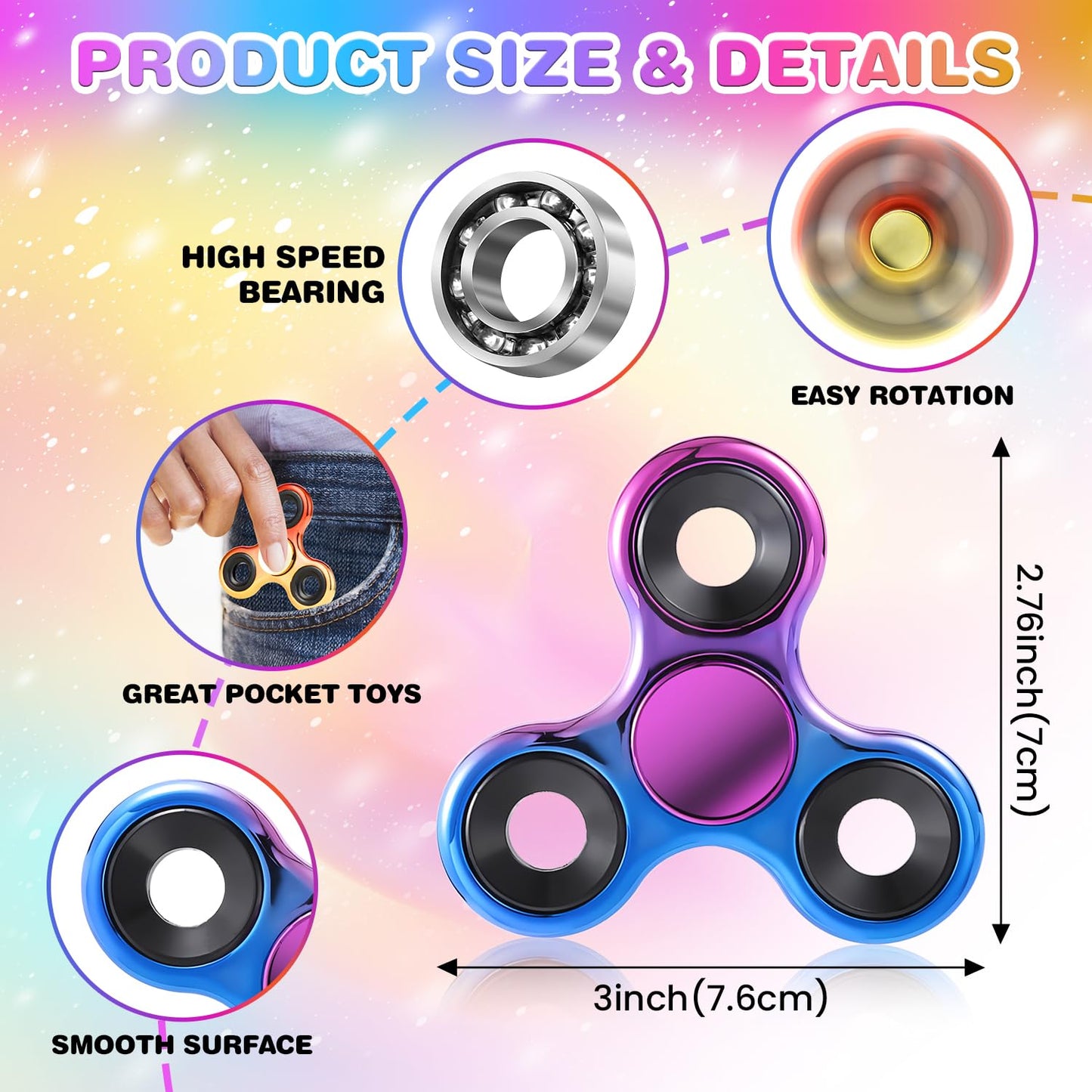 Fidget Spinner 2 Pack, Metal Fidget Spinners Christmas Fidget Toys for Kids - Stress Relief Hand Spinner for ADHD Christmas Autism Gifts, Stocking Stuffers Classroom Rewards for Boys Girls