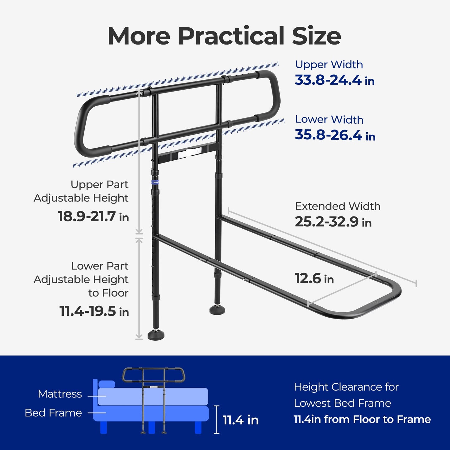 NIMOOD C4 PRO Bed Rails for Elderly Adults Safety with Extension Legs, Adjustable Heights Bed Cane with Widened Handrail, Stable Bed Assist Rails with LED Motion Light, Avoid Seniors Bedside Fall