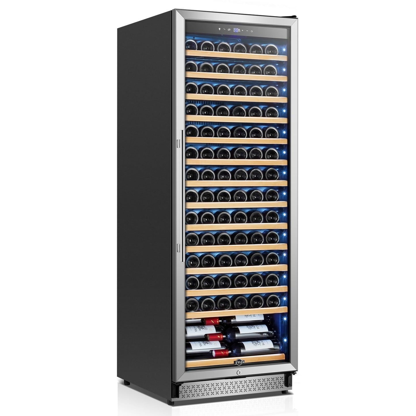Tylza Upgraded 154 Bottles Wine Cooler Refrigerator, 24 Inch Tall Wine Fridge Built-in or Freestanding with Professional Compressor, Low Noise Fast Cooling and Intelligent Temperature Memory