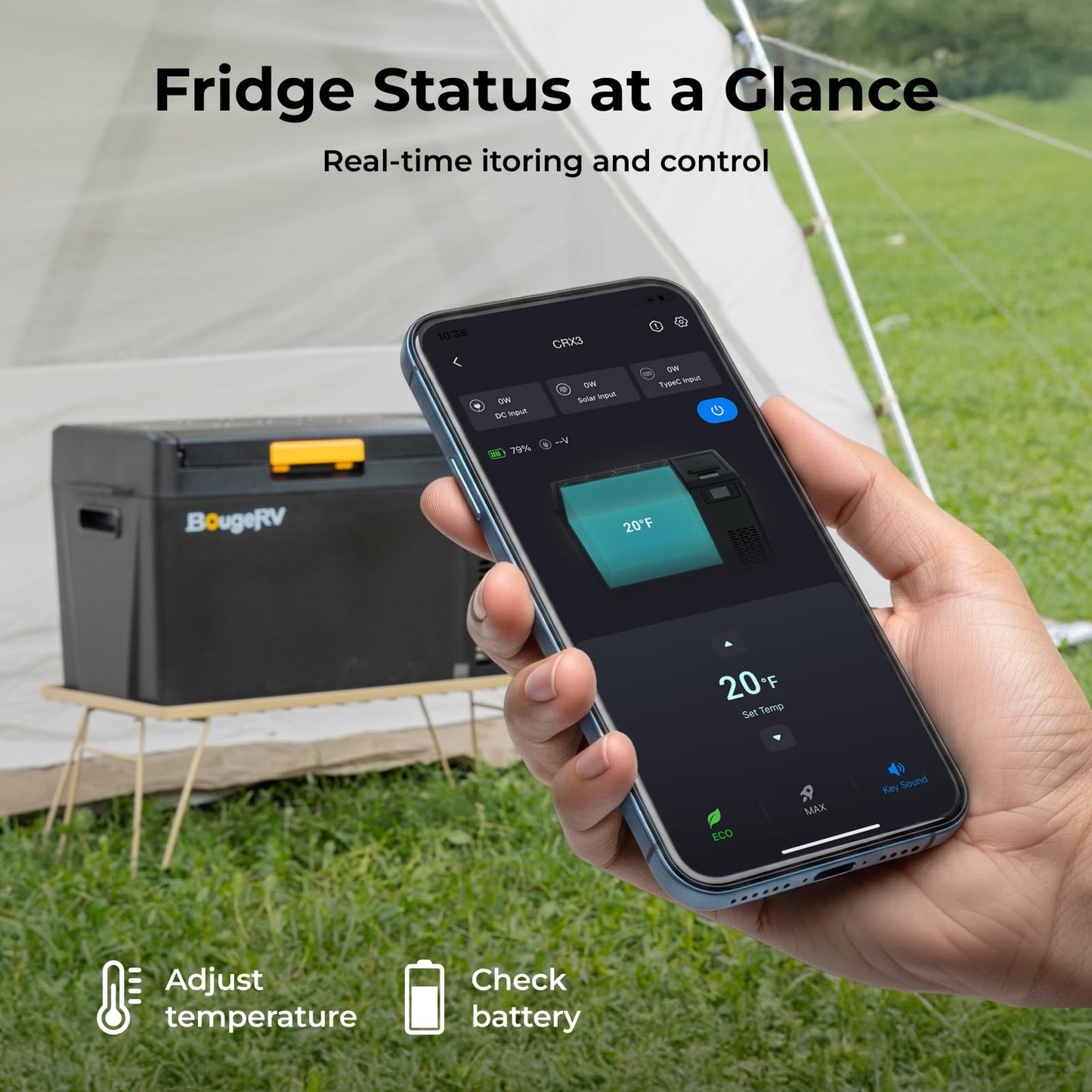 BougeRV 12 Volt Portable Refrigerator, CRX3 23 Quart Car Fridge with 240Wh Detachable Battery, -4℉~68℉ Compressor Electric Cooler with 12V/24 DC, 100-240 AC for Camping Overlanding Truck RV SUV Van