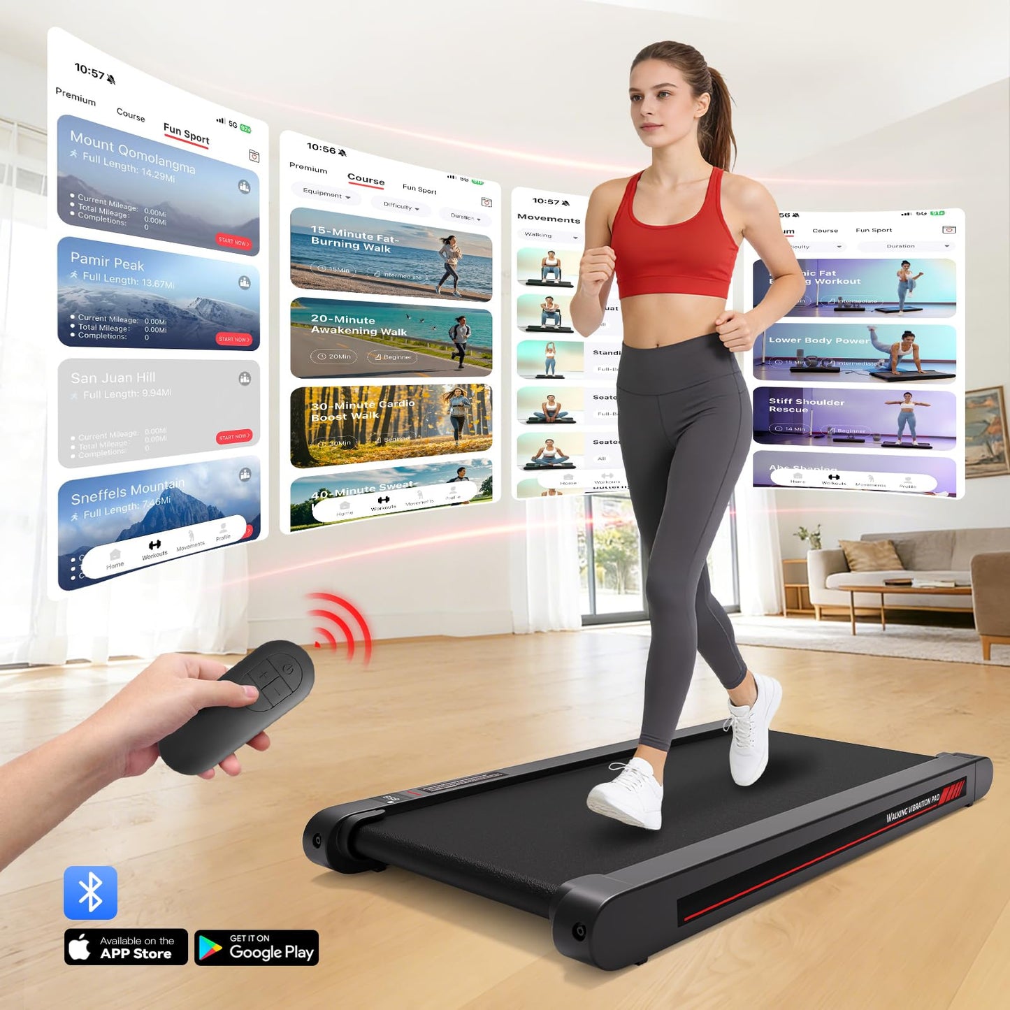 Freepi Walking Pad,Under Desk Vibration Treadmill,3 in 1 Vibration Plate Exercise Machine,Portable Treadmill for Home