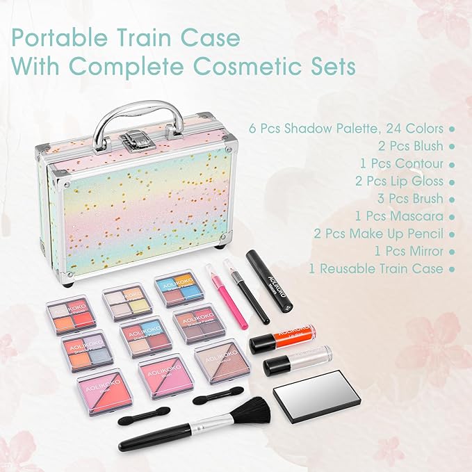 Makeup Kit for Teenager & Women Full Kit, All in One Makeup Set With The Small Cosmetic Train Case, Professional Makeup Kit, Makeup Gift Set for Women Girls (Set B)