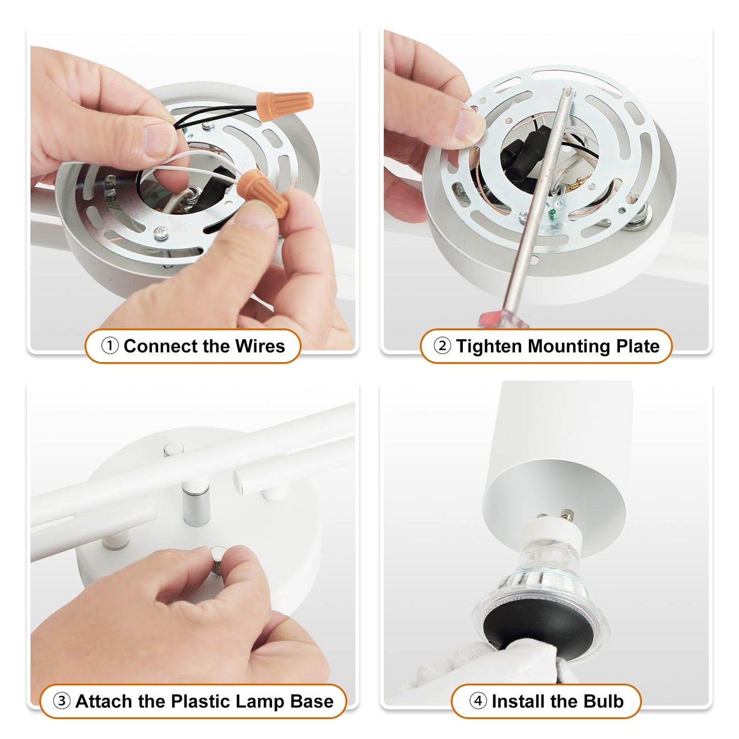 4 Light Track Lighting Kit Kitchen, White Track Lighting Fixtures Ceiling, 4 Way Modern Flexible Spot Track Lighting, Industrial LED Lights for Room Hallway Bedroom(GU10 Socket, Bulb Not Included)