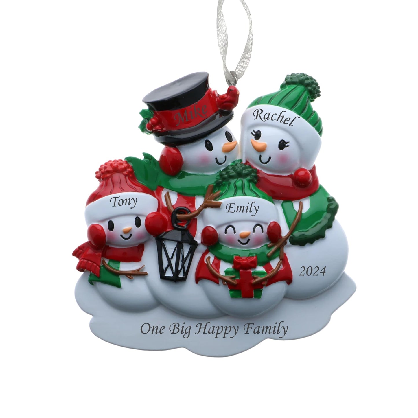Holiday Treasures 2022 Personalized Ornament Snowman Family of 4 Christmas Tree Ornament Artisanal Customized Decoration Family Ornament - Free Personalization