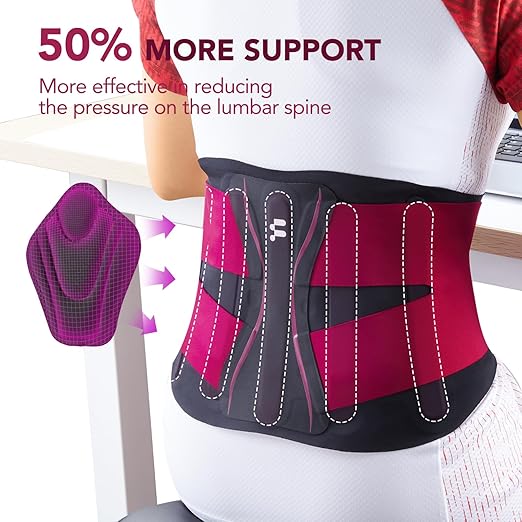 Fitomo 0.5mm Ultra Thin Back Brace for Women Men, Seamless Yoga Fabric for All Day Comfort, Wear under Clothes, Enhanced Lumbar Pad for Lower Back Pain Relief, Sciatica, Posture, Lifting, Rose, Size XL