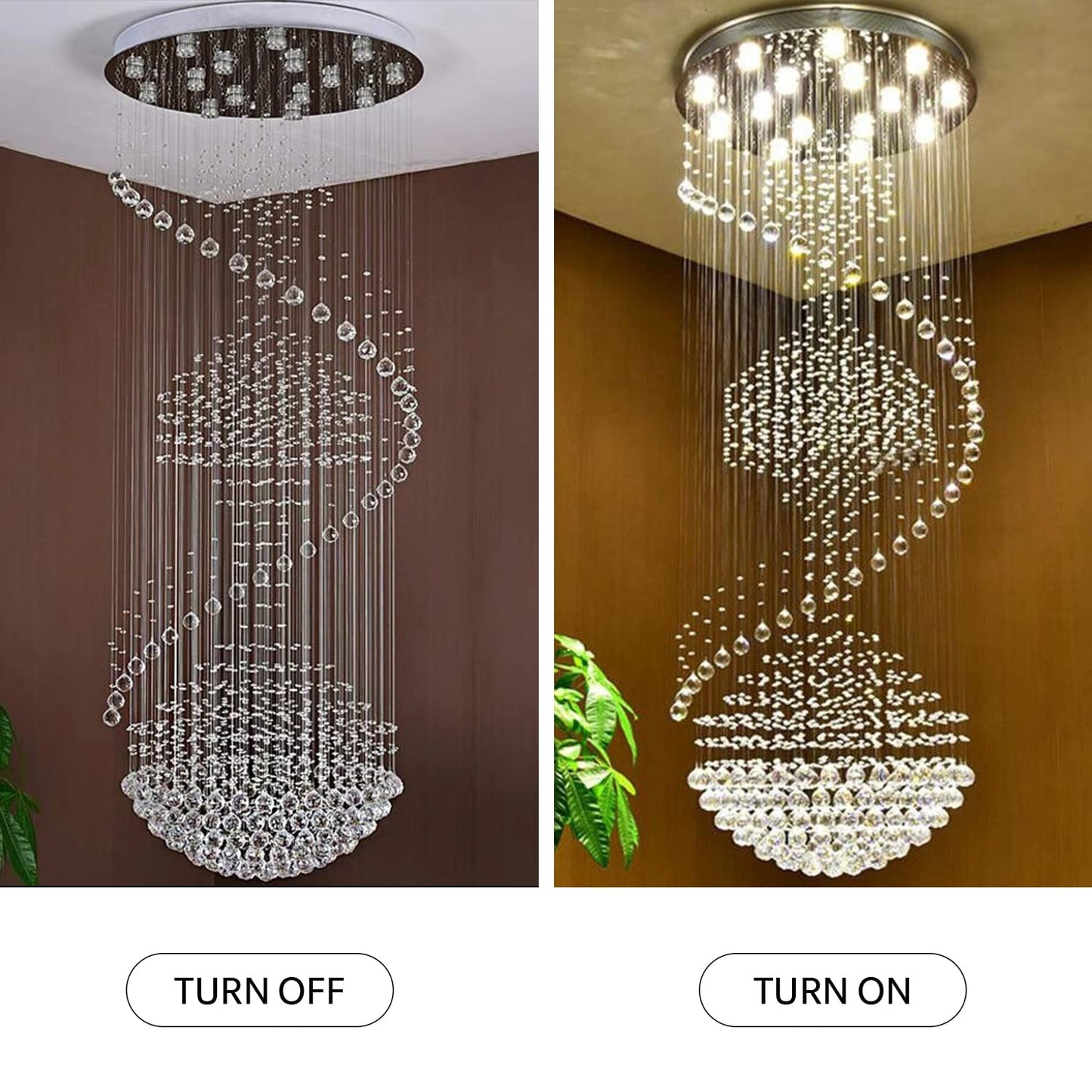 7PM Crystal Chandelier, Modern Large Spiral Raindrop Chandeliers, Flush Mount Pendant Light Fixture, Big Chandelier for High Ceiling, Entryway, Staircase, Foyer, Entrance D31.5 X H94.5