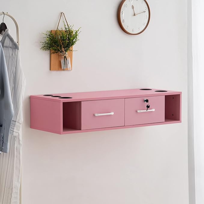 BarberPub Wall Mount Station with Drawers Styling Cabinet Open Storage Beauty Salon Spa Equipment 2502 (Pink)