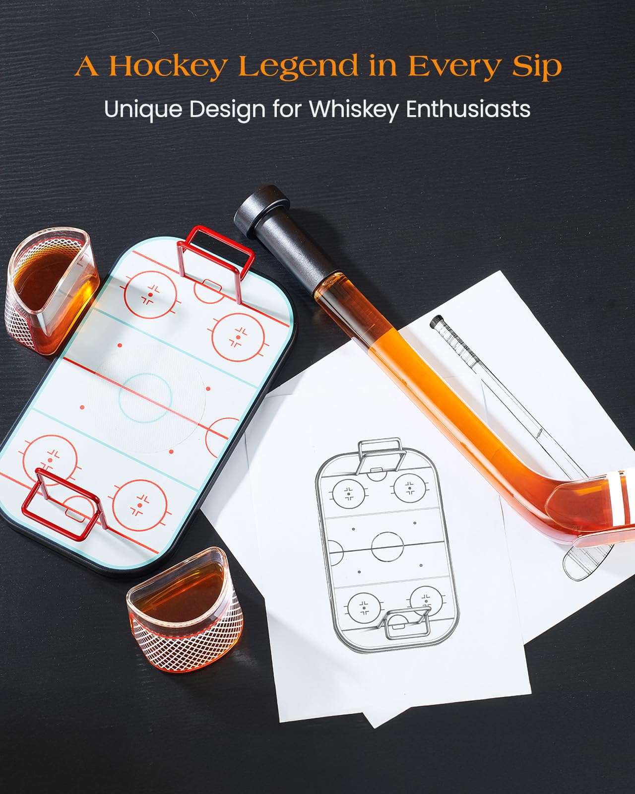 Gifts for Men – Kollea Ice Hockey Whiskey Decanter Set with 2 Hockey Goal Glasses, Unique Ice Hockey Gift for Dad, Husband, Brother, Coach – Birthday, Christmas & Anniversary for Hockey Fans
