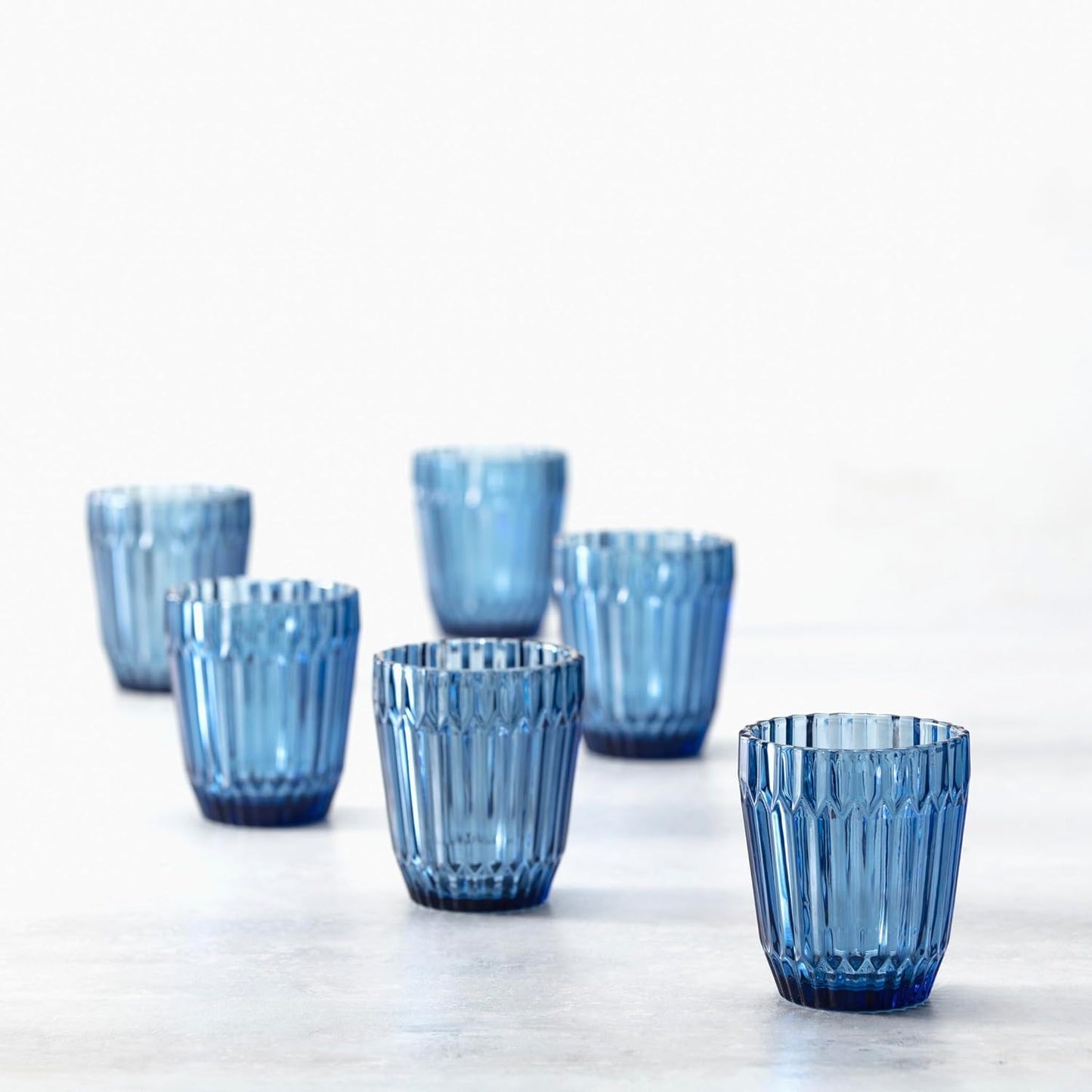 Fortessa Archie Glass Drinkware, Double Old Fashioned (Set of 6), 12.5 Ounce, Cornflower Blue