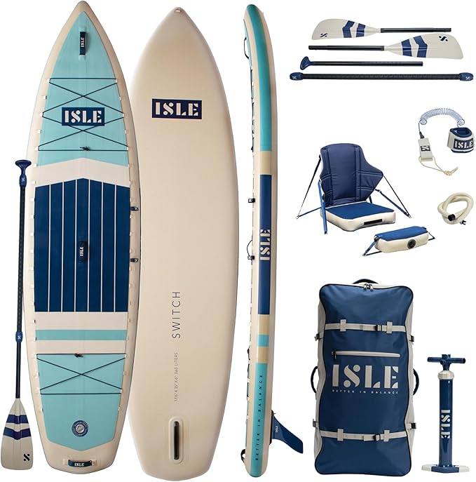 ISLE 2in1 Kayak & Paddle Board Bundle - Stand Up Paddle Board & Kayak, Incl. Seat, Paddle, Pump, Bag, 11.6 x 35.5 x 6 in -...