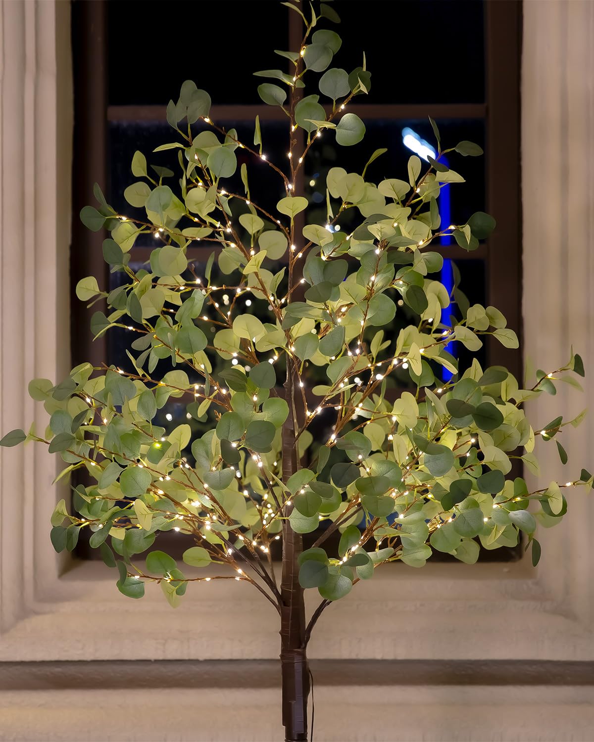 TYBEEU 6ft Lighted Eucalyptus Tree with 300 Warm White LED Lights for Holiday Decor - Dimmable, UL Certified, Waterproof - Ideal for Indoor and Outdoor Decoration