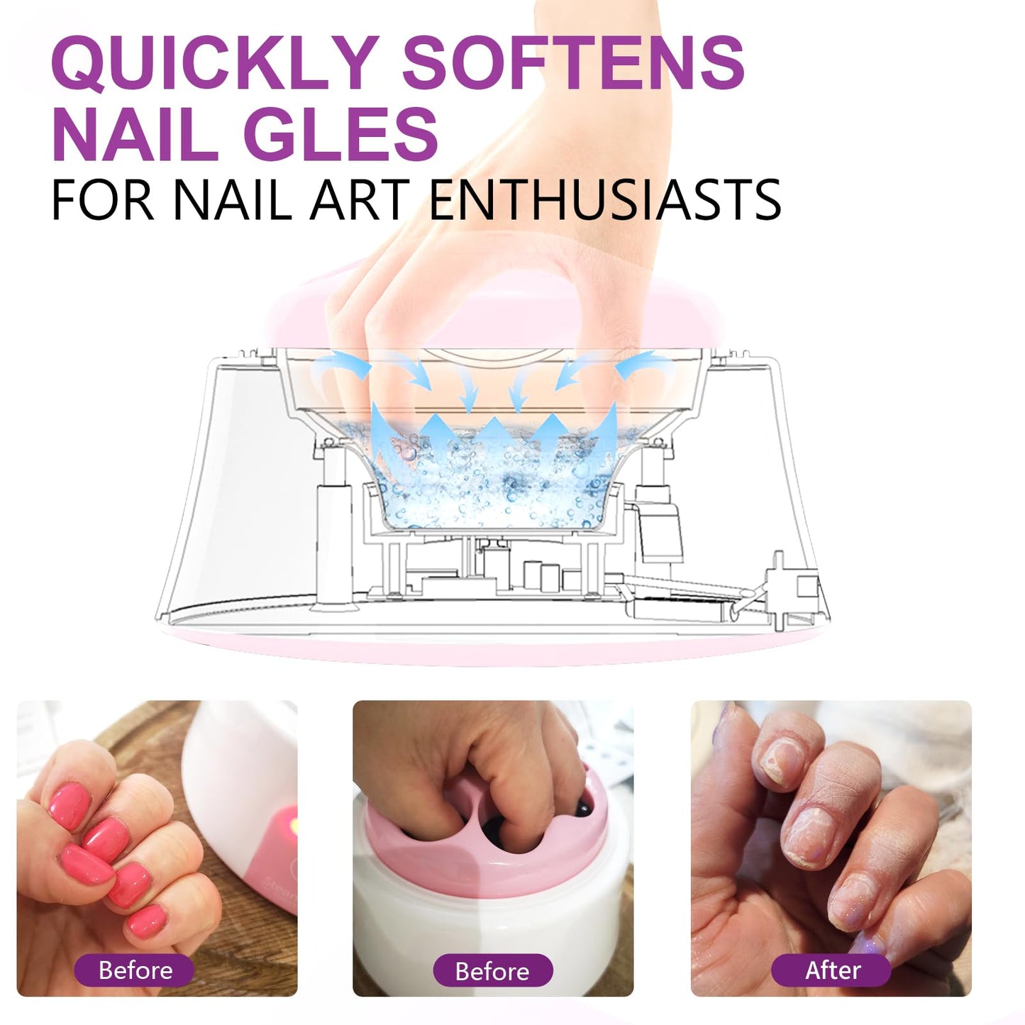 Soak off Bowl, Electric Nail Soaking Bowl Manicure Nail Soaker Nail Polish Remover Machine with Silver Cuticle Pusher for Dip Po