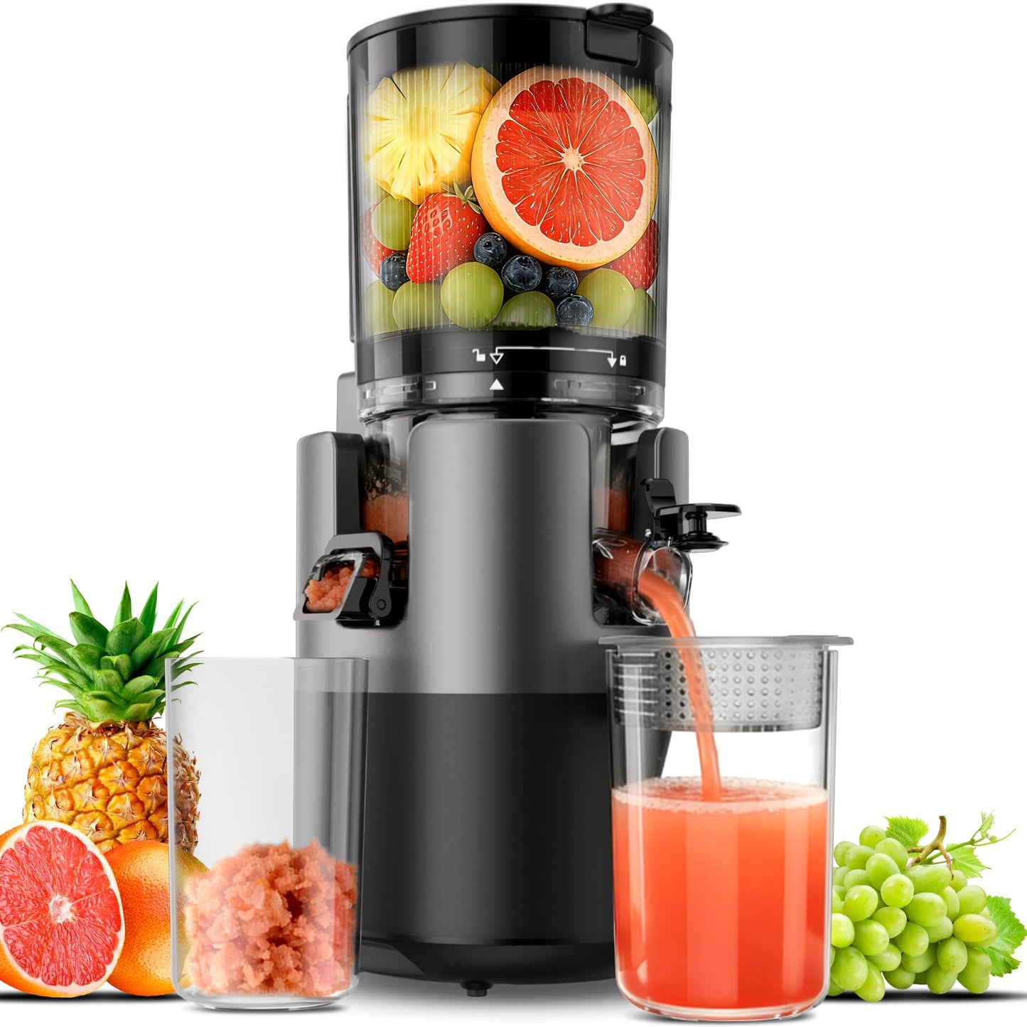 Staweiger Juicer Machines, Cold Press Juicer with 6" Wide Chute, High Juice Yield Slow Masticating Juicer, Quiet Low db, Powerful Brushless Motor, Juicer Press For All Fruits & Vegetables BPA-Free