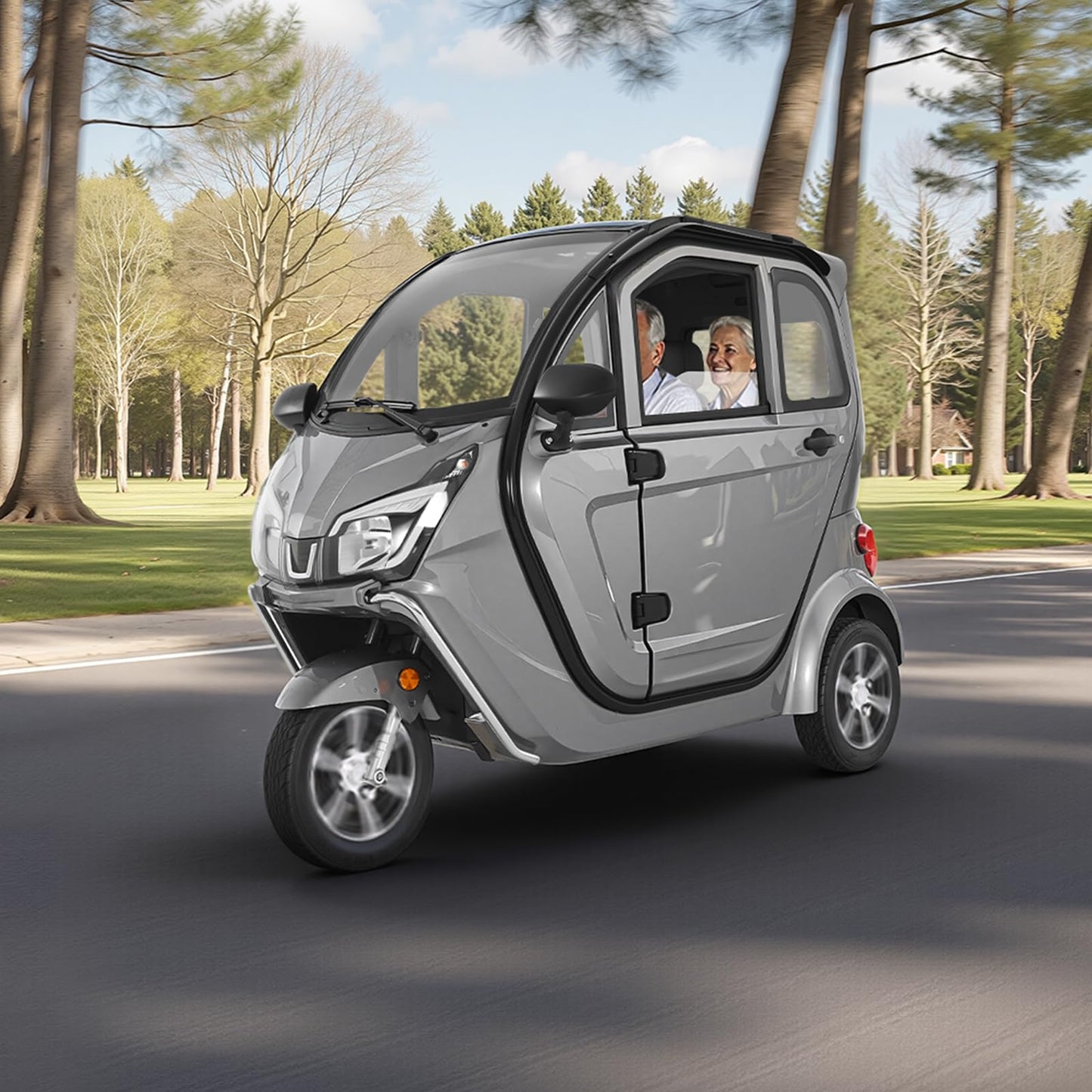 VEVOR 3-Wheel Enclosed Mobility Scooter for Seniors Adults, 650lbs Capacity, 3-Seater 1500W Electric Recreational Mobility Scooter 37 Miles Long Range, Remote Unlock, All-Terrain for Shopping Touring