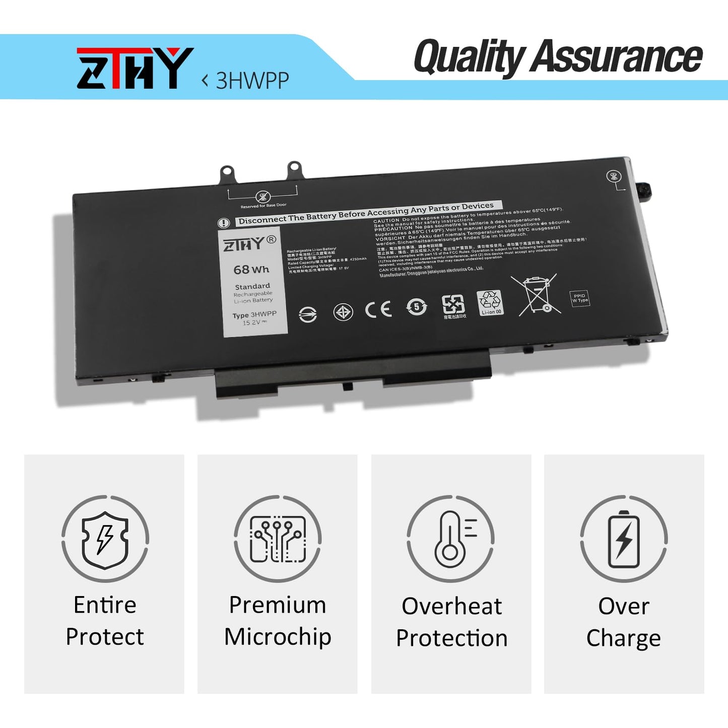 Zthy 68Wh 3Hwpp Battery Replacement For Dell Latitude 5401 5410 5411 5501 5510 5511 Precision 3541 3550 3551 Inspiron 7706 2-In-