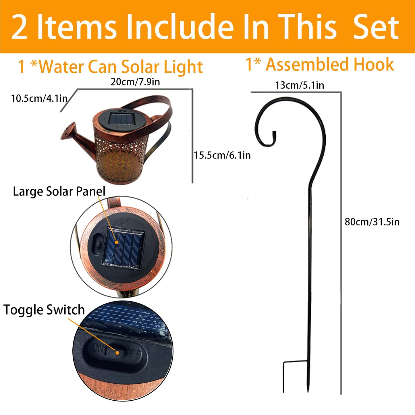 Merrytech Solar Lanterns Outdoor Waterproof,Metal Watering Can Garden Decor,Hanging Solar Path Lights Yard Art,Outside Patio Decorations Gardening Birthday Gifts for Mom Grandma Women,with Hook,Large