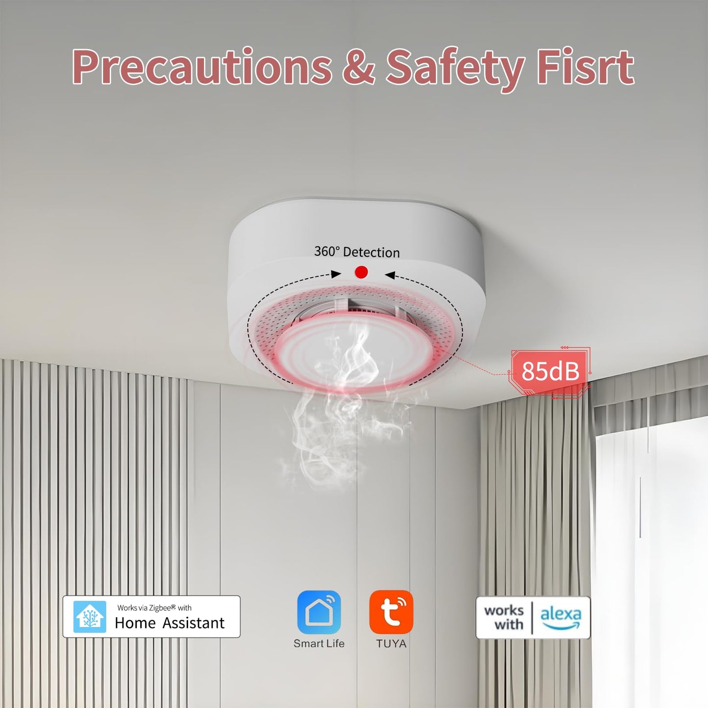WARROXIDE ZIGBEE Smoke Detectors for Home,Photoelectric Fire Alarms Battery Powered,Portable Smoke Alarm with Test/Mute Button(ONLY Work with TUYA Gateway,1 PCS(NOT Included Battery)