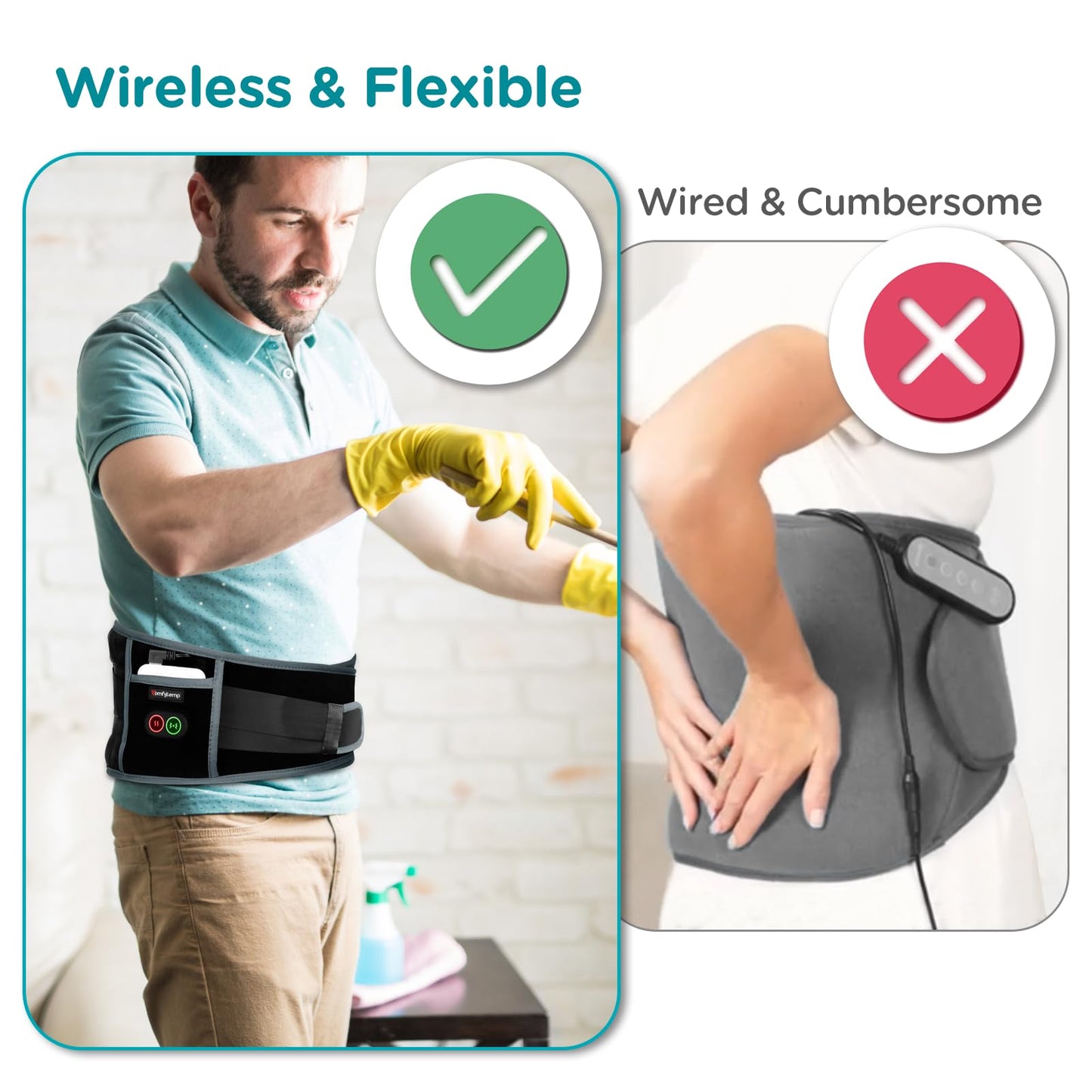 Comfytemp Cordless Heating Pad with Massager for Back, Portable Lower Back Massager FSA Eligible HSA Rechargeable Wireless Electric, Valentines Day Gifts for Her, Women Men Mom Dad, 3 Heat, 30mins Off