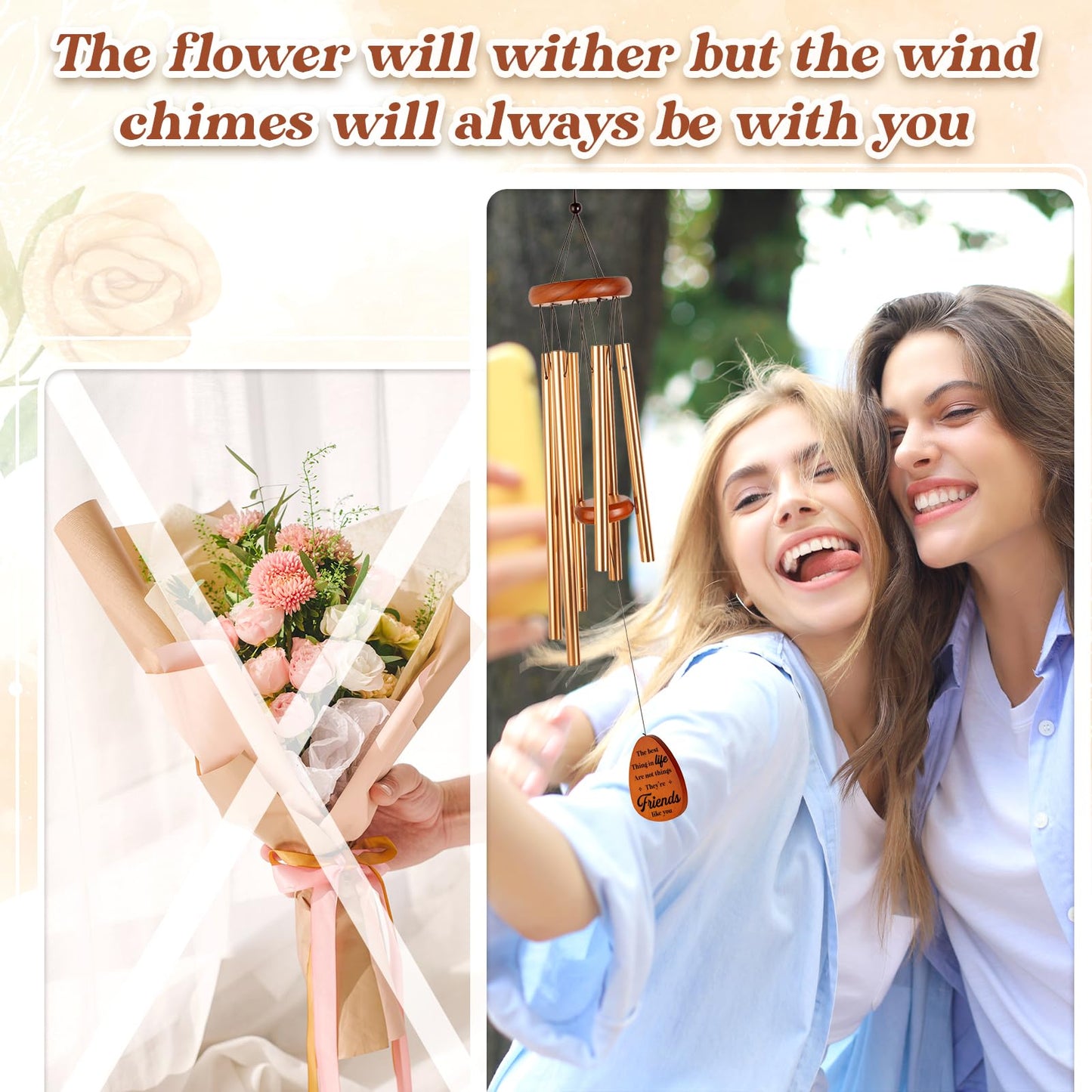 Friendship Gifts for Women, Best Friend Birthday Gifts for Women, Friends, Bestie, Soul Sister, Female, Friend Gift Wind Chimes for Birthday, Thanksgving, Christmas, BFF Friendship Gift Ideas