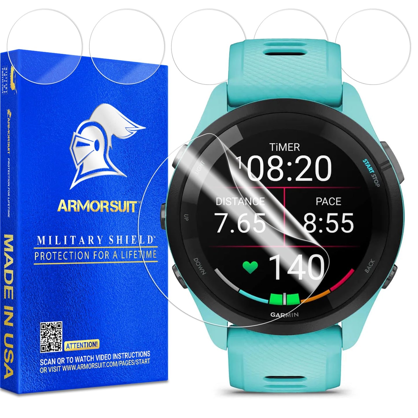 ArmorSuit 6 Pack for Garmin Forerunner 265 (46mm) Screen Protector MilitaryShield HD Clear Film - Made in USA [NOT for Garmin Forerunner 265s]