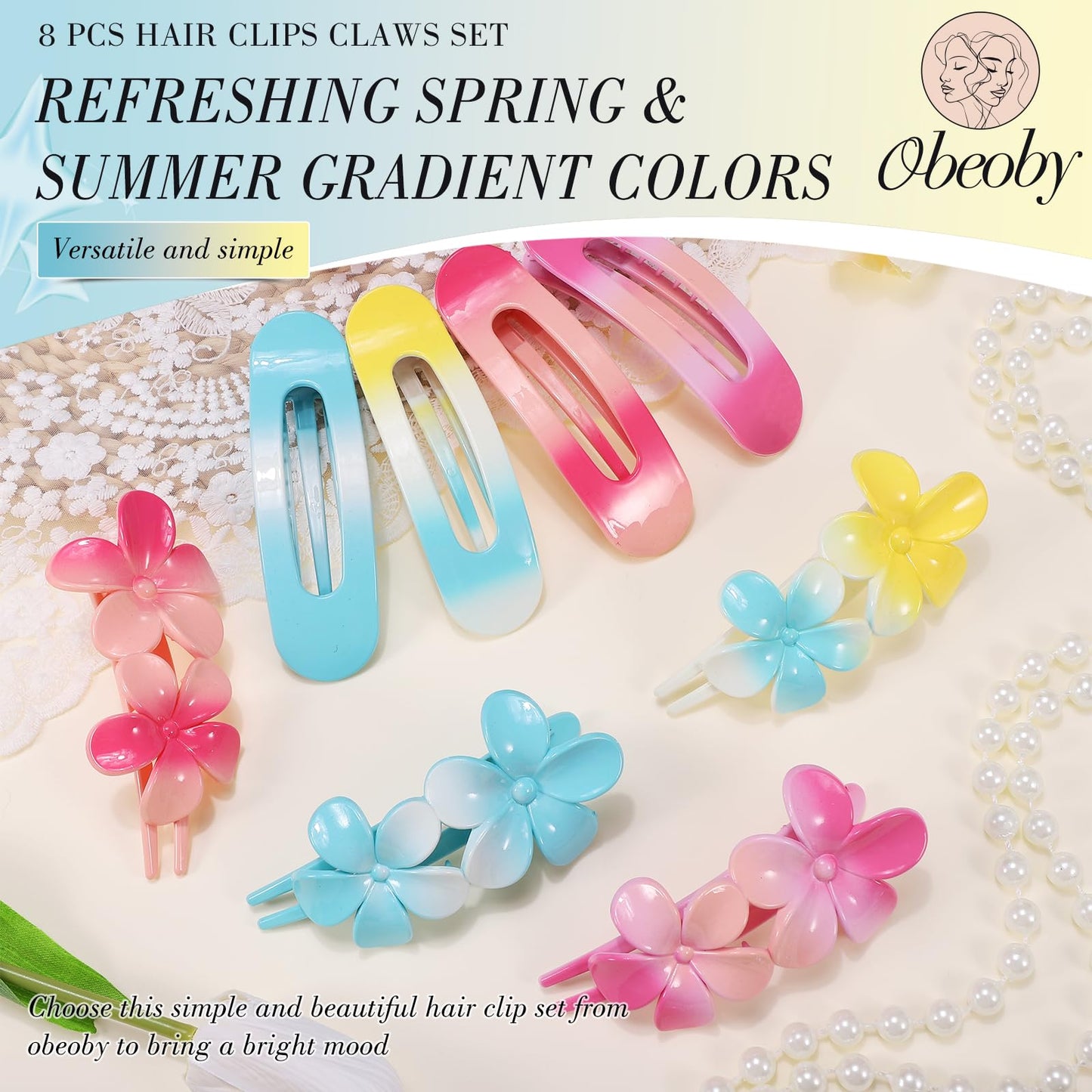 8 PCS Flat Hair Clips, Hawaii Flat Claw Clips 2 Styles Hair Claws for Women Girls Thin Hair