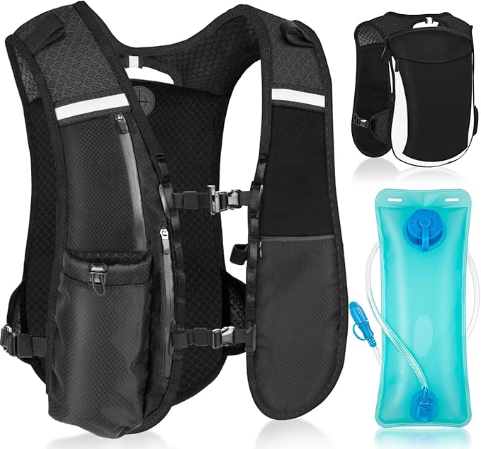 Hydration Backpack with 2L Water Bladder, Lightweight Running Vest for Women Men, Adjustable Straps, Multi-Pocket Water ba...