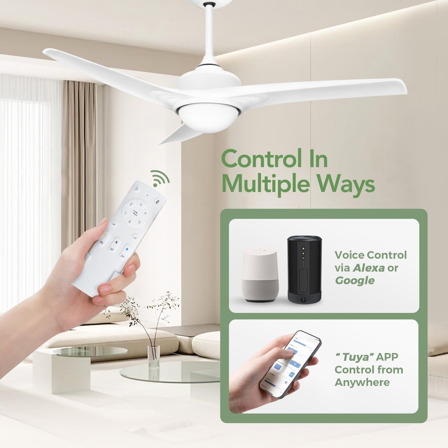 Lumolite 52 Smart Ceiling Fan With Dimmable Led Light,Remote/App/Alexa Control, Noiseless 6 Speeds &Stepless Color Tones,3 Rever