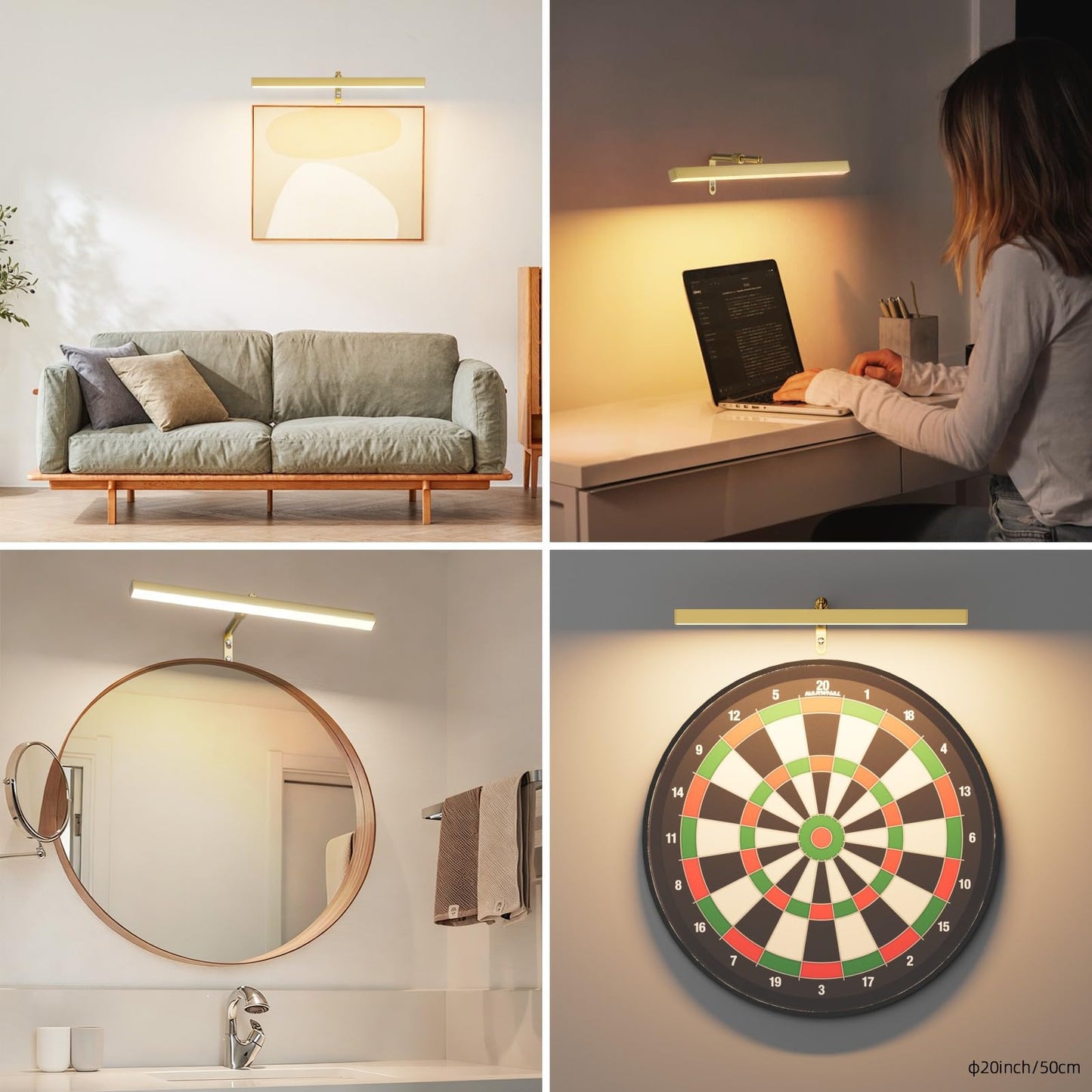 Coinmit Plug in Picture Lights for Wall, 16 inch Dimmable LED Art Light with Remote, 3 Colour Temperature Gallery Painting Wall Light for Picture Display Dartboard Art Work (Gold)