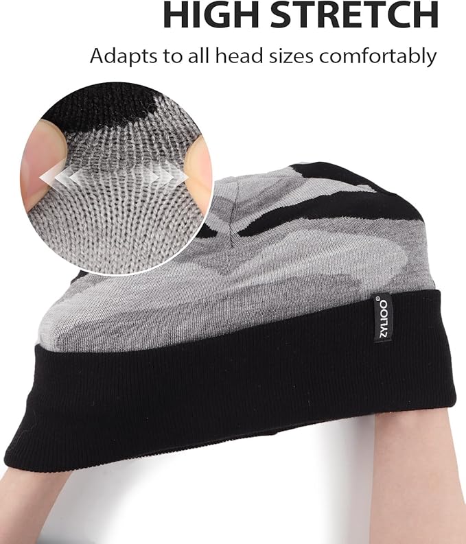 Zylioo Oversize Beanie Hats, XXL Big Size Ribbed Knit Cuffed Winter Hat for Cold Weather, Warm Skull Watch Cap