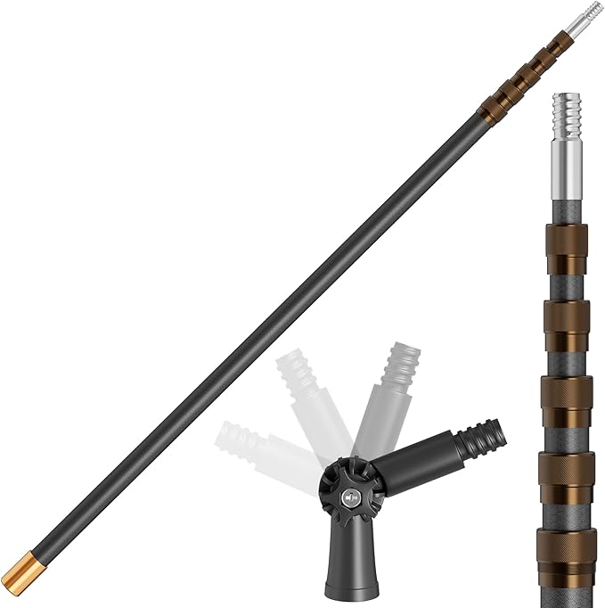 20FT Heavy-Duty Fiberglass Telescopic Extension Pole - High Stiffness, Non-Conductive, Twist Lock for Electrical Rescue, Indoor Cleaning, Pool Washing,Paint,Boat Hooks&Flags- Universal Threaded Tips