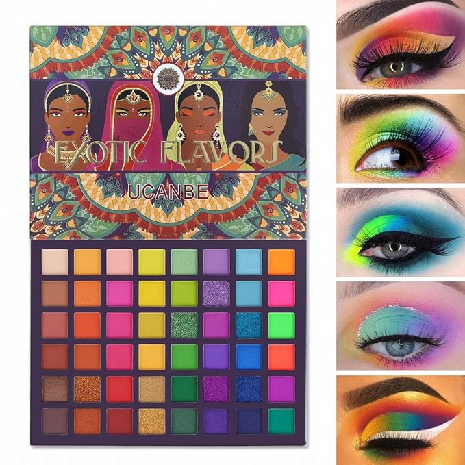 UCANBE EXOTIC FLAVORS Neon Eyeshadow Makeup Palette - 48 Colorful High Pigmented - Rainbow Matte Shimmer Glitter Eye Shado...
