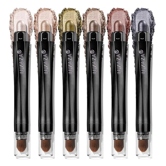 6PCS Cream Eyeshadow Stick Makeup Sets, Metallic And Matte Shimmer Eye Shadow Eye Brightener Stick Pencil Crayon, A12-Neutral Khaki